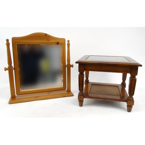 49 - Mahogany coffee table with glass top and a pine swing mirror
