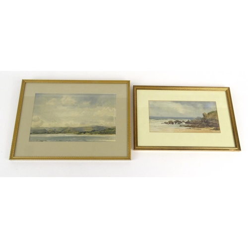 418 - Two gilt framed watercolour seascape views, both mounted and framed, the larger 35cm x 22cm excludin... 