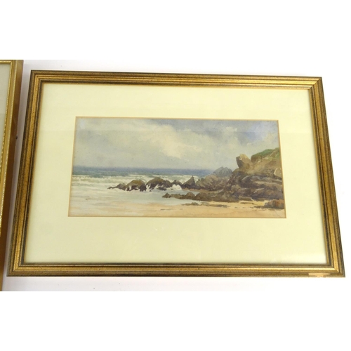 418 - Two gilt framed watercolour seascape views, both mounted and framed, the larger 35cm x 22cm excludin... 