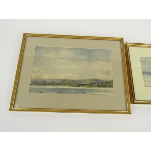 418 - Two gilt framed watercolour seascape views, both mounted and framed, the larger 35cm x 22cm excludin... 