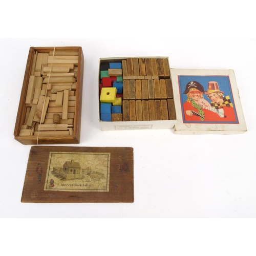 438 - Set of vintage children's building blocks and a cased set of wooden boxed American block house