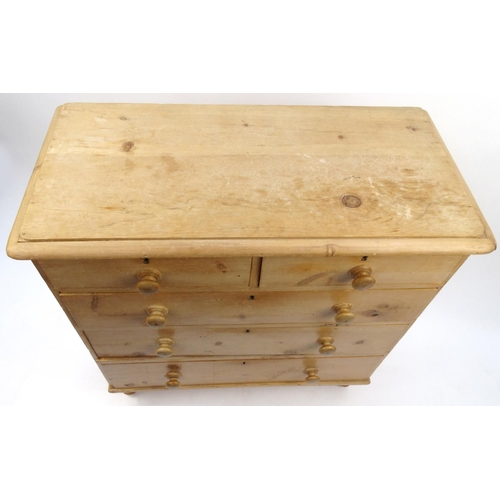 7 - Stripped pine five drawer chest, 100cm high x 96cm wide x 48cm deep