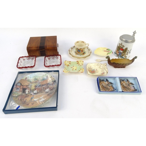 490 - Assorted china and glassware including Royal Doulton Bunnykins items, Wade dish, Carltonware leaf di... 