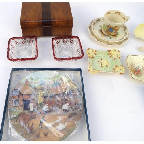 490 - Assorted china and glassware including Royal Doulton Bunnykins items, Wade dish, Carltonware leaf di... 