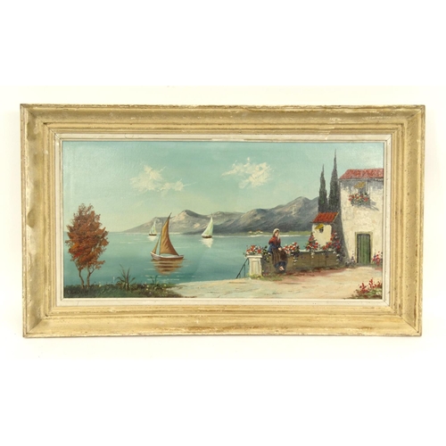 57 - Greek School oil onto canvas of a coastal scene, bearing a signature Moronorakas?