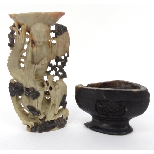 415 - Oriental carved soapstone figure and censer