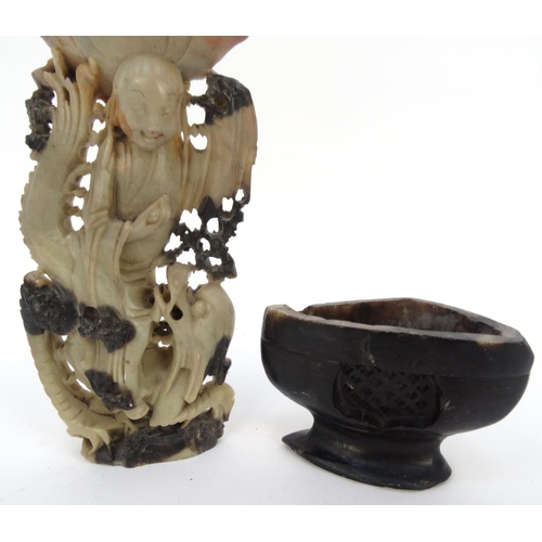 415 - Oriental carved soapstone figure and censer