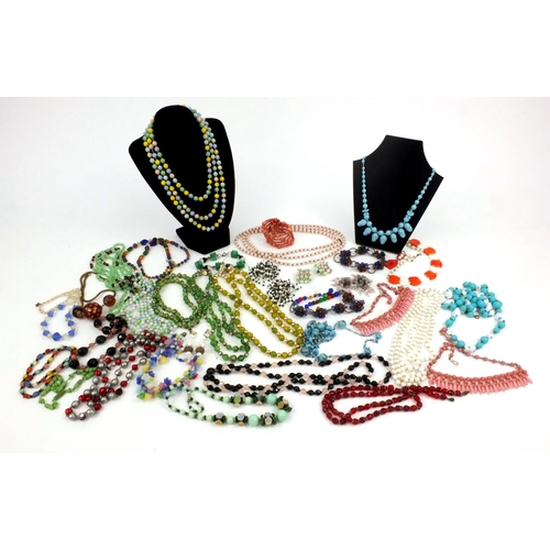 1273 - Large selection of vintage costume jewellery necklaces including polished stones, glass beads, etc