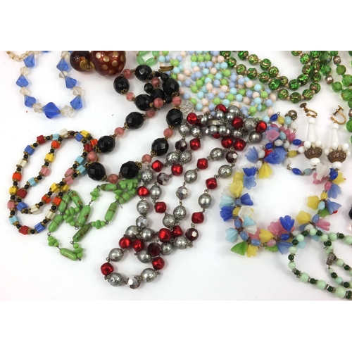 1273 - Large selection of vintage costume jewellery necklaces including polished stones, glass beads, etc