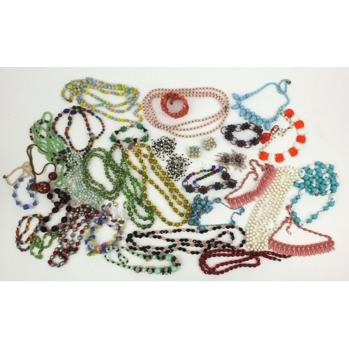 1273 - Large selection of vintage costume jewellery necklaces including polished stones, glass beads, etc