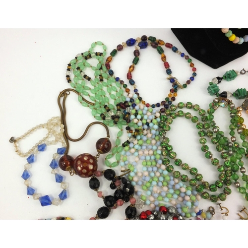 1273 - Large selection of vintage costume jewellery necklaces including polished stones, glass beads, etc