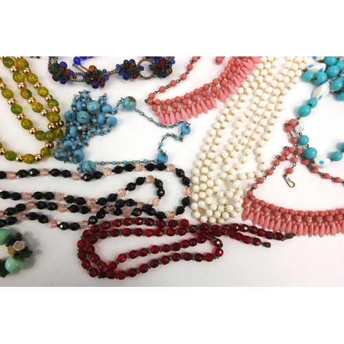 1273 - Large selection of vintage costume jewellery necklaces including polished stones, glass beads, etc