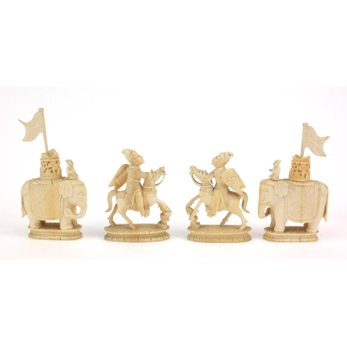 603 - Impressive Oriental ivory Napoleon chess set carved with European and Chinese figures, the largest p... 