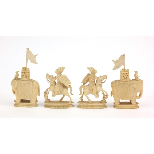 603 - Impressive Oriental ivory Napoleon chess set carved with European and Chinese figures, the largest p... 