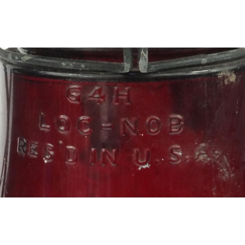 241 - Dietz American railway lantern with red glass shade, 'Property of the Detroit Edison Co, New York, U... 