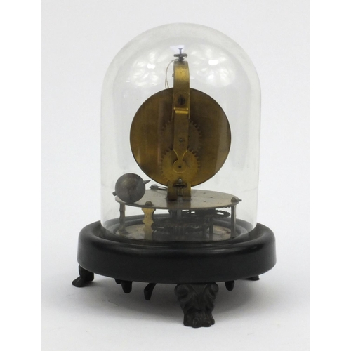 1307 - Victorian brass pendulum clock under a glass dome, Pat Aug 1855 , 19cms including the dome