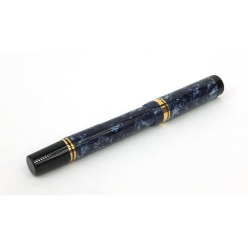 75 - Boxed Parker Duofold Centennial blue marbleised fountain pen with 18ct gold nib, 'Given to the Worke... 