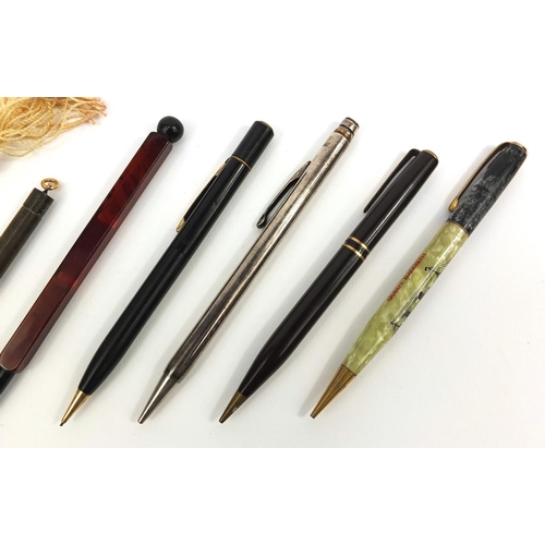 94 - Collection of mostly propelling pencils including marbleised examples, Eversharp, Sheaffer, one with... 