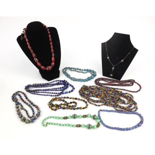 1274 - Collection of mostly vintage glass bead necklaces and some polished stone examples