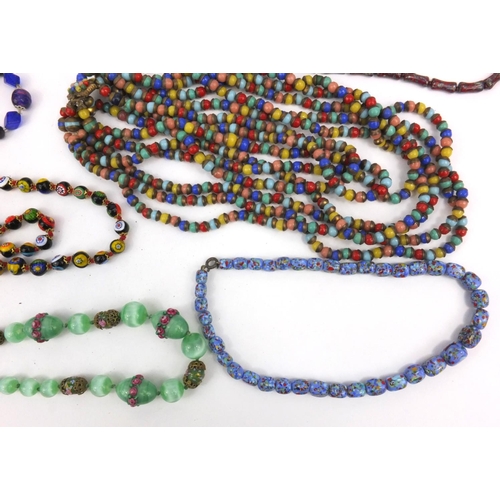 1274 - Collection of mostly vintage glass bead necklaces and some polished stone examples