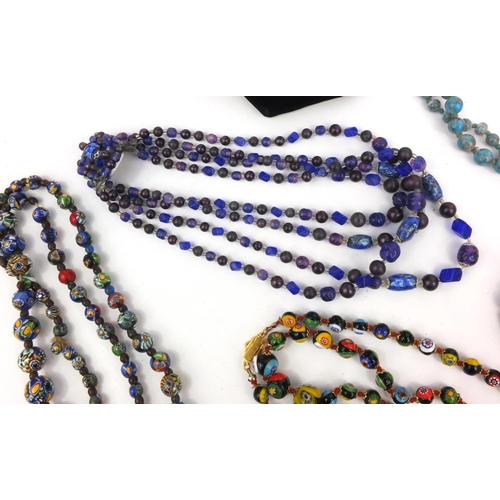 1274 - Collection of mostly vintage glass bead necklaces and some polished stone examples