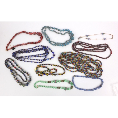 1274 - Collection of mostly vintage glass bead necklaces and some polished stone examples