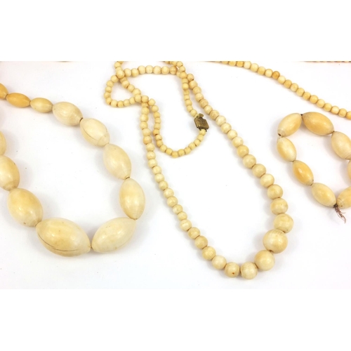 623 - Six ivory bead necklaces and a bracelet, the largest 148cm long, approximate weight 304.5g