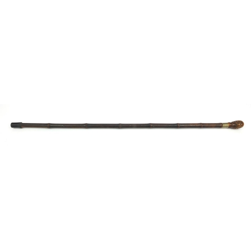 60 - Bamboo horse measuring walking stick, the rule stamped 'English', 95cm long