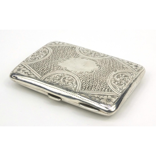 190 - Rectangular silver purse with propelling pencil and ivory page, the case with floral chased decorati... 