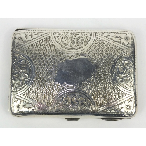 190 - Rectangular silver purse with propelling pencil and ivory page, the case with floral chased decorati... 