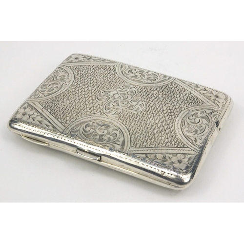 190 - Rectangular silver purse with propelling pencil and ivory page, the case with floral chased decorati... 