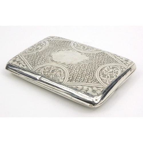 190 - Rectangular silver purse with propelling pencil and ivory page, the case with floral chased decorati... 