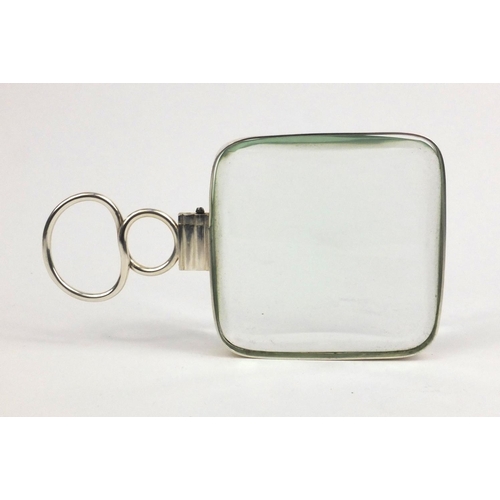 23 - Square Victorian silver magnifying glass with original case, JWH London 1858, 13.5cm long