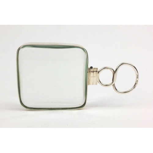 23 - Square Victorian silver magnifying glass with original case, JWH London 1858, 13.5cm long