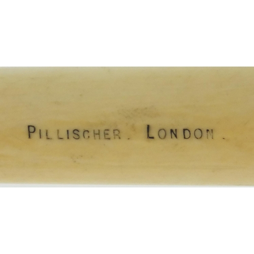 25 - Pillischer London ivory thermometer and an ivory steel corkscrew, the thermometer 13cm long