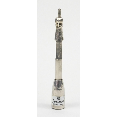 99 - S. Mordan & Co silver coloured metal and enamel champagne bottle propelling pencil, 5cm high