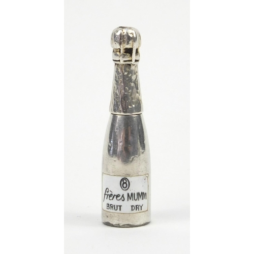 99 - S. Mordan & Co silver coloured metal and enamel champagne bottle propelling pencil, 5cm high