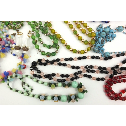 1273 - Large selection of vintage costume jewellery necklaces including polished stones, glass beads, etc