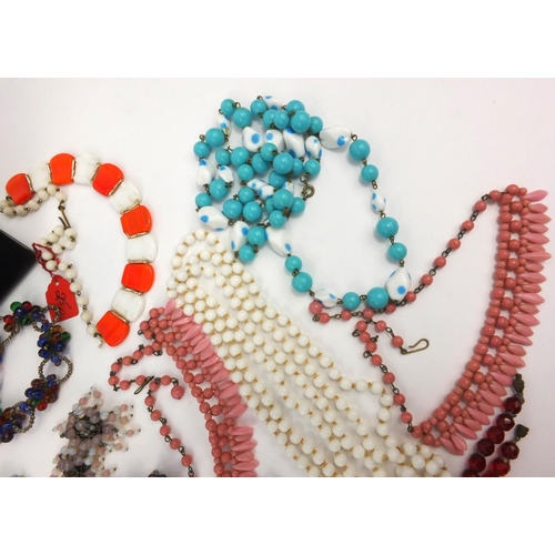 1273 - Large selection of vintage costume jewellery necklaces including polished stones, glass beads, etc