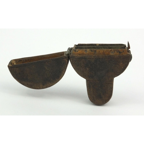21 - Georgian shagreen spectacle case housing a pair of tortoiseshell framed spectacles, the case 7cm tal... 