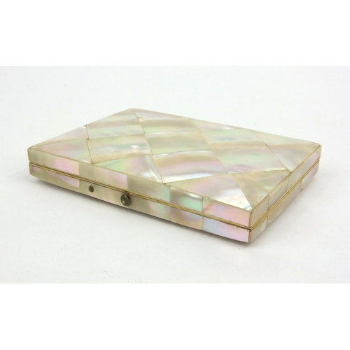 195 - Rectangular mother of pearl calling card case, 11cm long