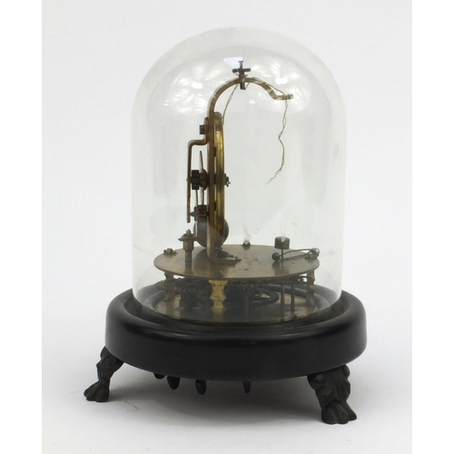 1307 - Victorian brass pendulum clock under a glass dome, Pat Aug 1855 , 19cms including the dome