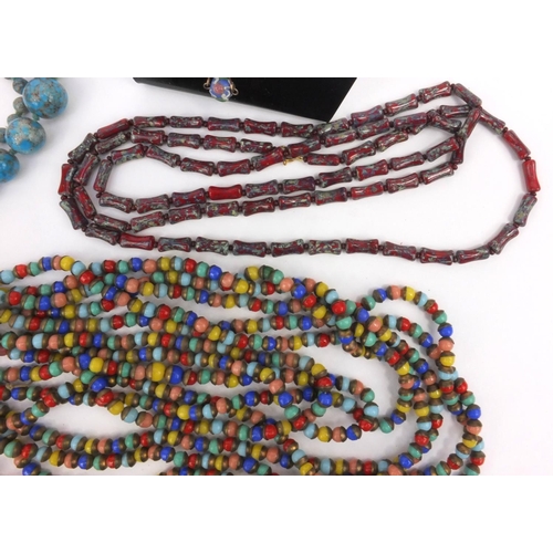 1274 - Collection of mostly vintage glass bead necklaces and some polished stone examples