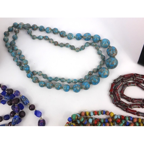 1274 - Collection of mostly vintage glass bead necklaces and some polished stone examples