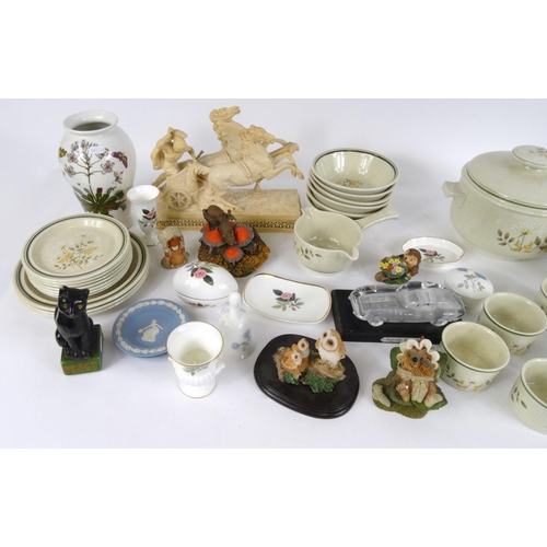 517 - Box of assorted china including a Royal Doulton Will o'the Wisp part tea service, Wedgwood items, Po... 