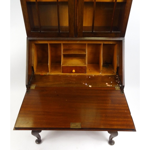 41 - Burr walnut bureau bookcase, 198cm high x 71cm wide x 42cm deep
