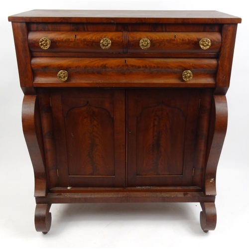 33 - Victorian mahogany side cabinet fitted with three drawers above a pair of doors, 127cm high x 109cm ... 