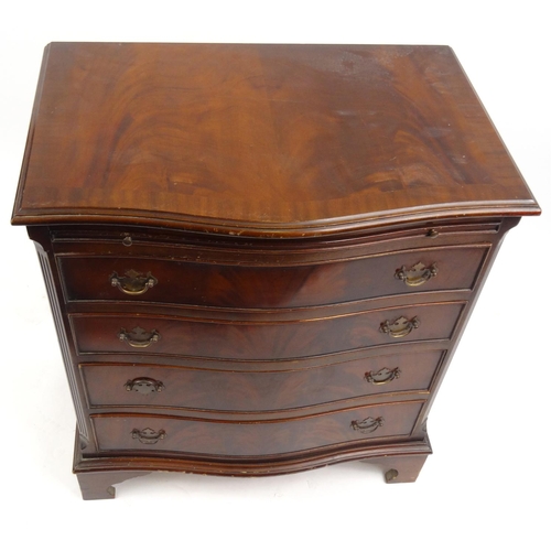 5 - Mahogany serpentine front four drawer chest with brushing slide, 78cm high x 70cm wide x 46cm deep