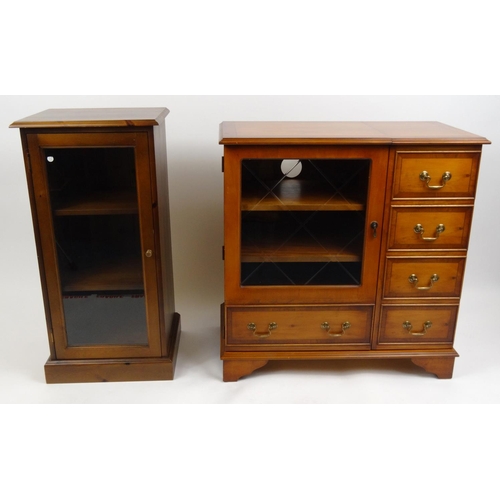 52 - Inlaid yew wood hi-fi cabinet and a pine hi-fi cabinet
