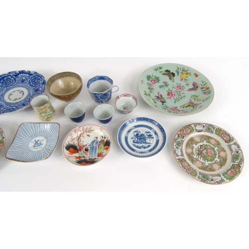 442 - Oriental china including Satsuma bowl, enamelled plate decorated with butterflies and flowers, tea b... 